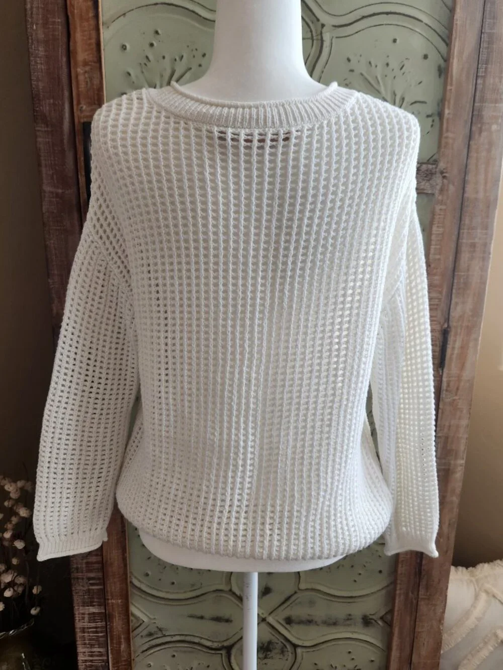 Soft Surroundings Open Knit Drop Shoulder Loose Fit V-Neck Sweater | Small